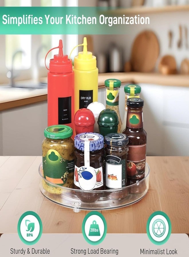 Xacton Clear Lazy Susan Turntable Organiser Tray | Transparent Acrylic Round Organisers | 360° Rotating Kitchen & Fridge, Bathroom & Makeup Storage Rack for Spices, Sauces, Jars & Bottles - 10 Inch - Image 3